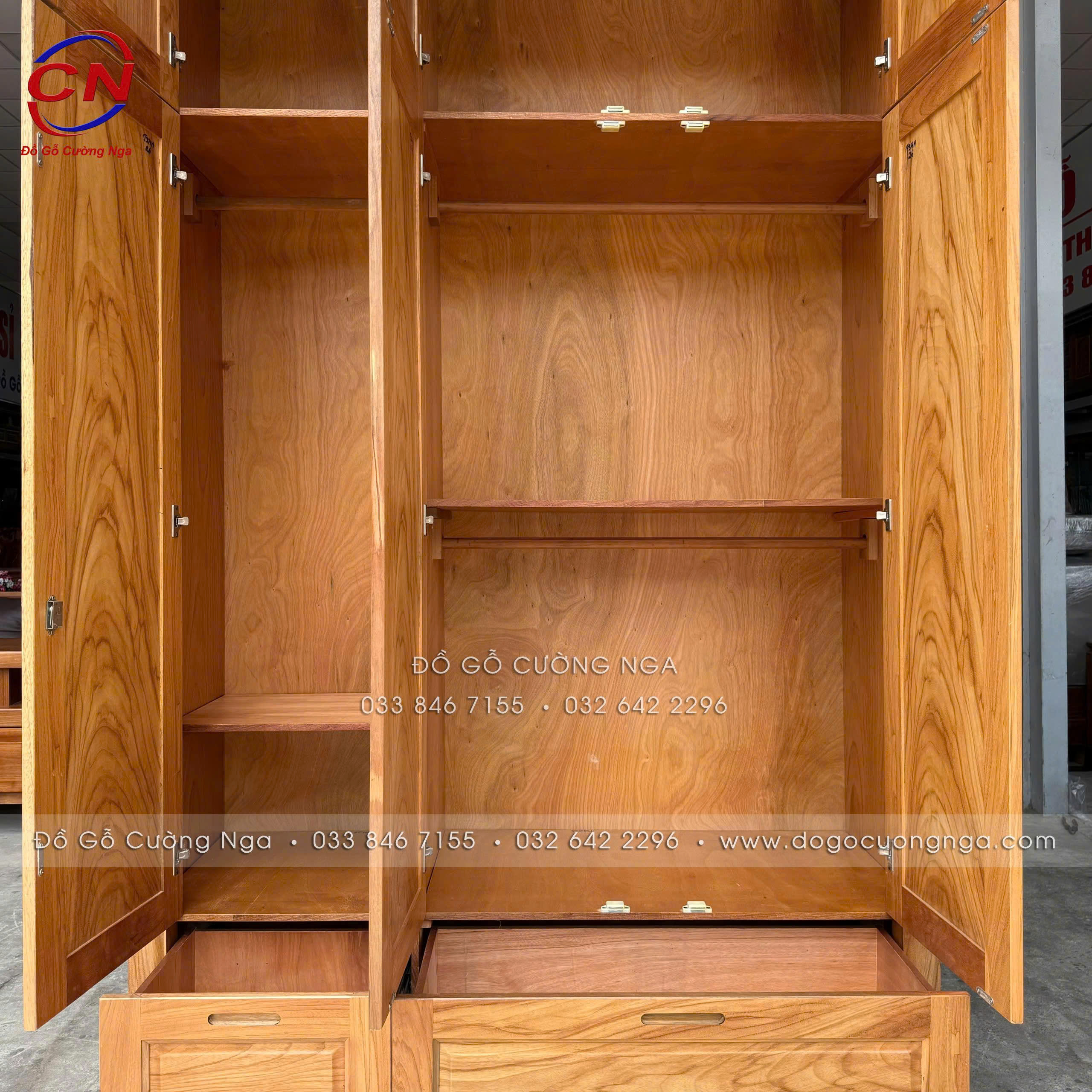tủ áo gỗ gõ đỏ 3 cánh 2 tầng 