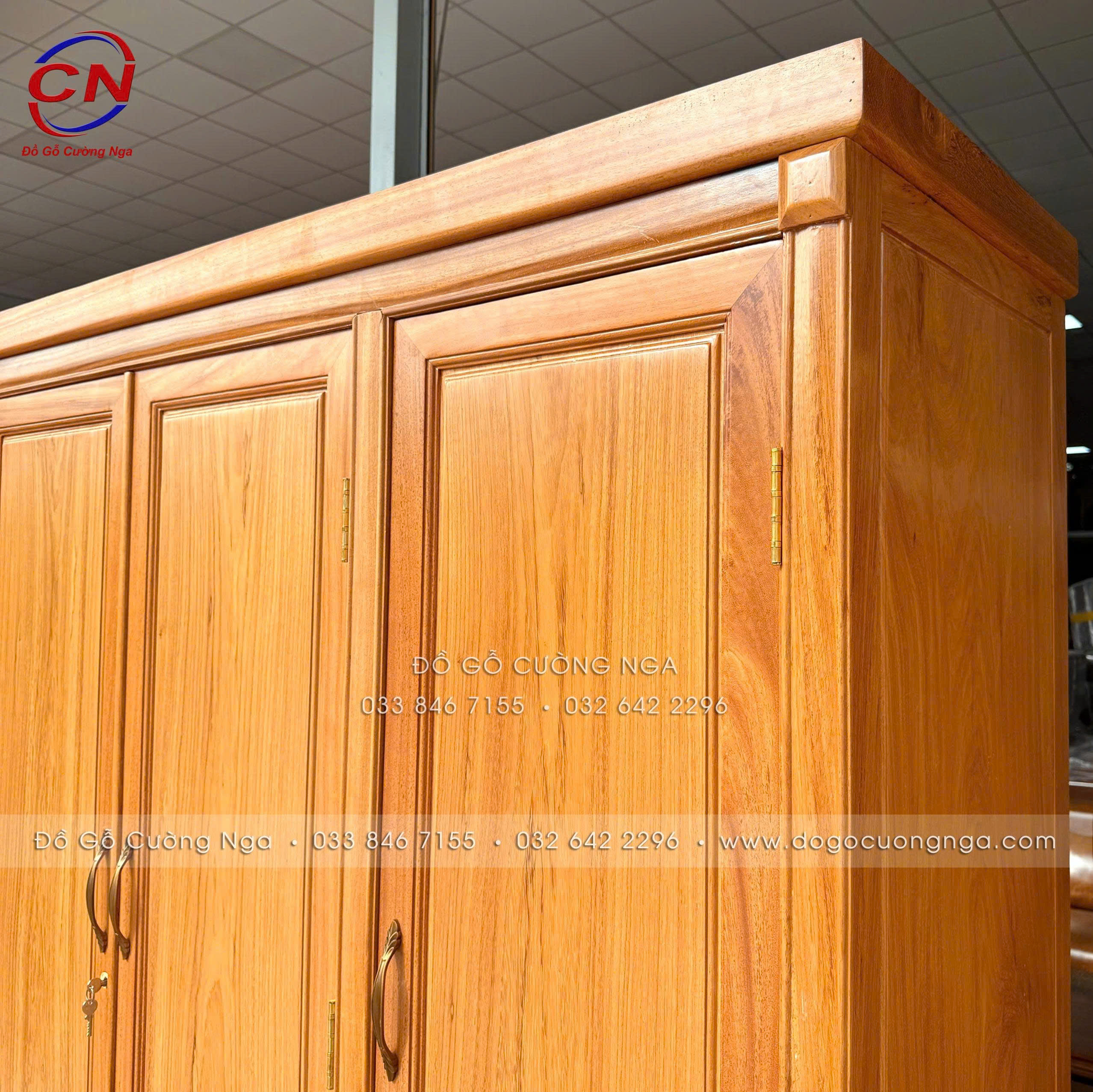 tủ áo gỗ gõ đỏ 3 cánh trơn 100%