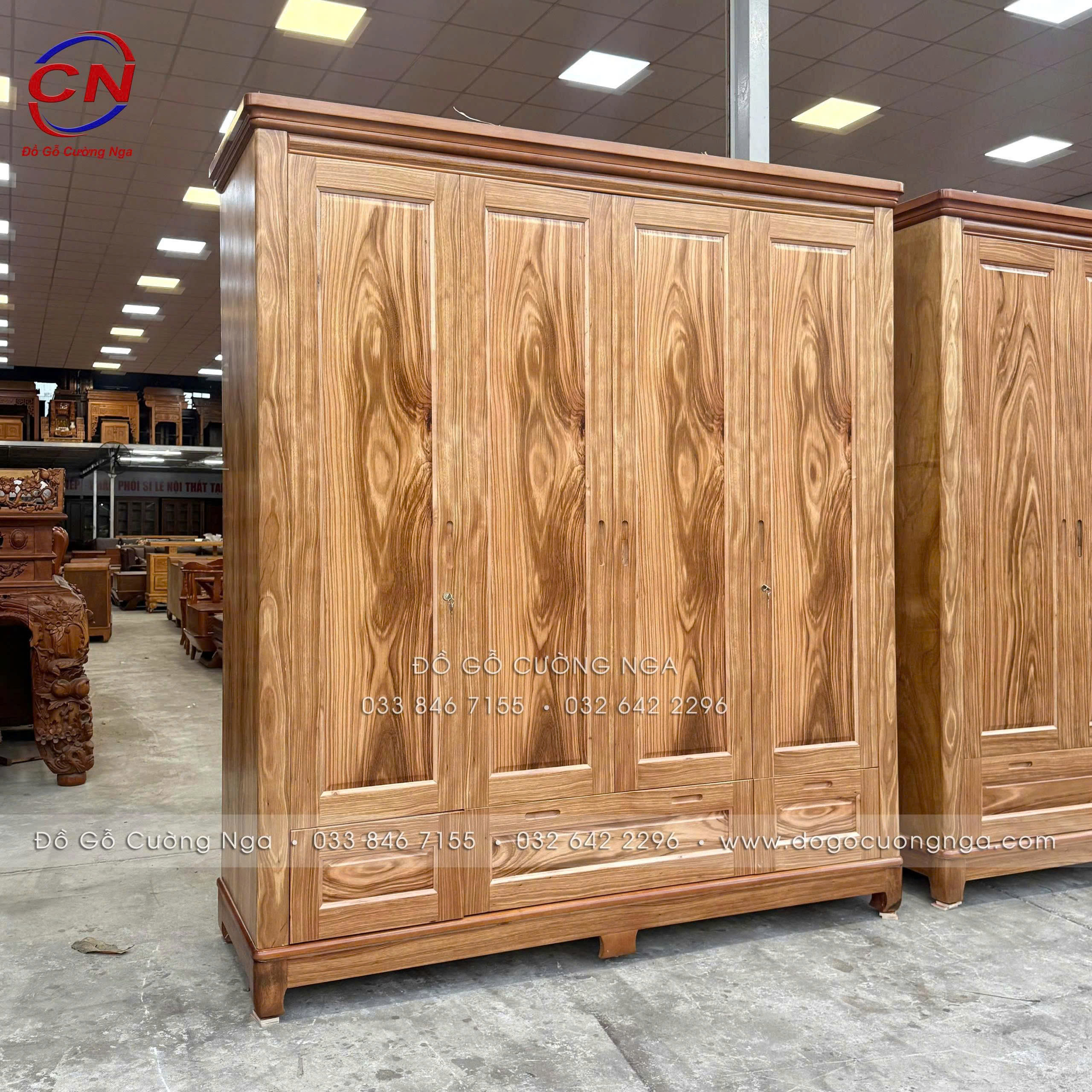 tủ áo gỗ hương xám 4 cánh mở