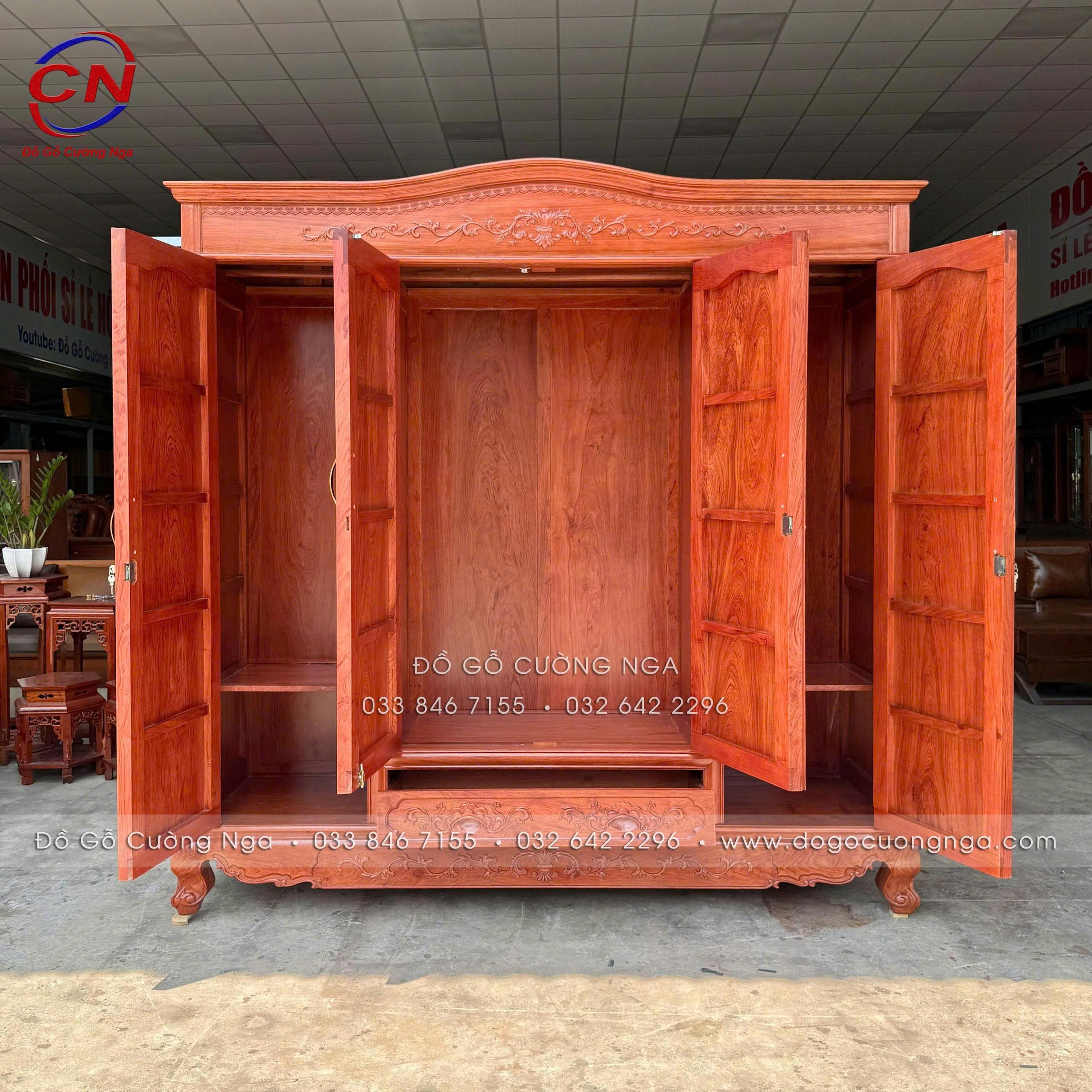 tủ quần áo gỗ hương đá 4 cánh cao cấp