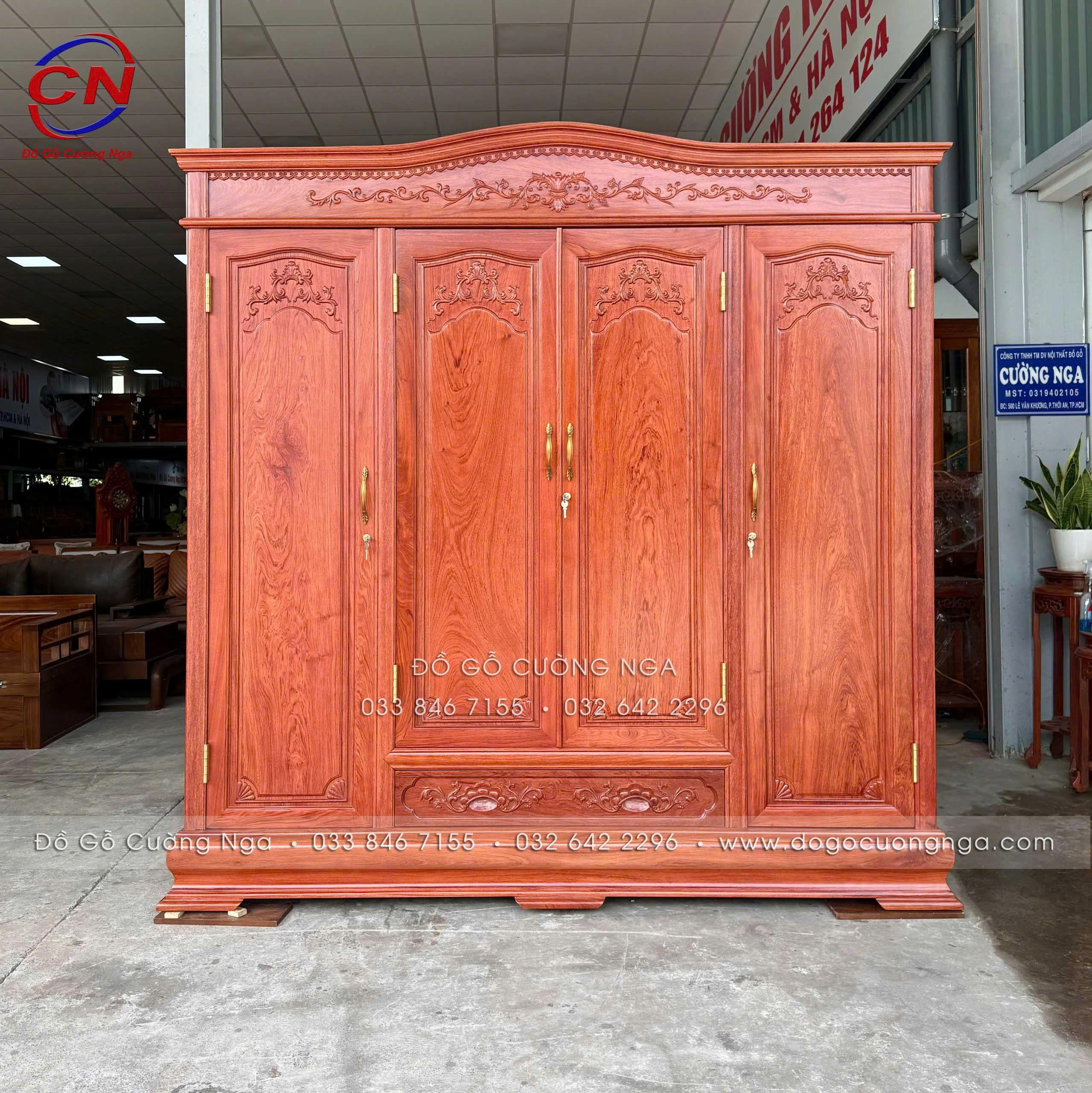 tủ quần áo gỗ hương đá 4 cánh cao cấp
