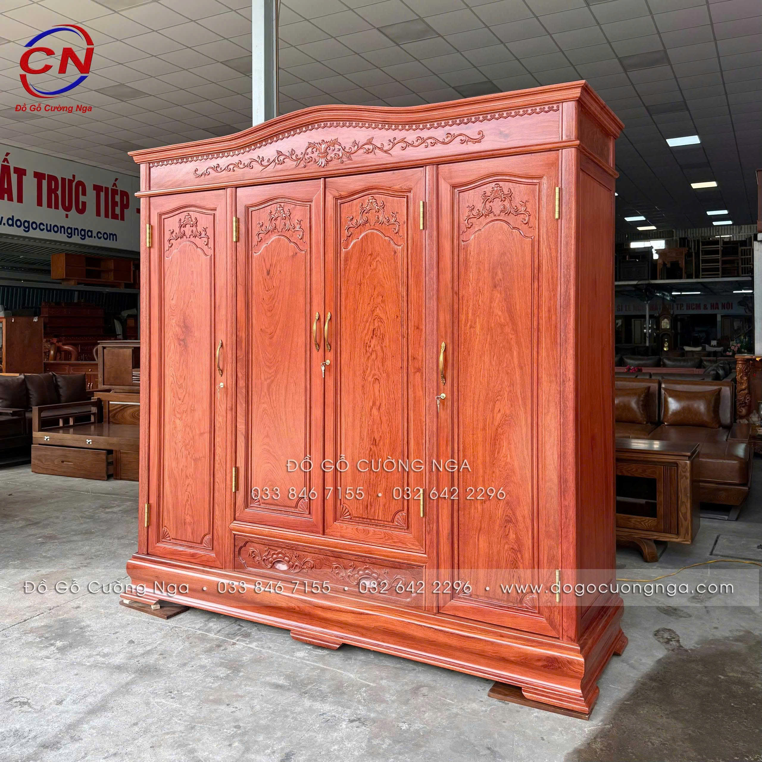 tủ quần áo gỗ hương đá 4 cánh cao cấp
