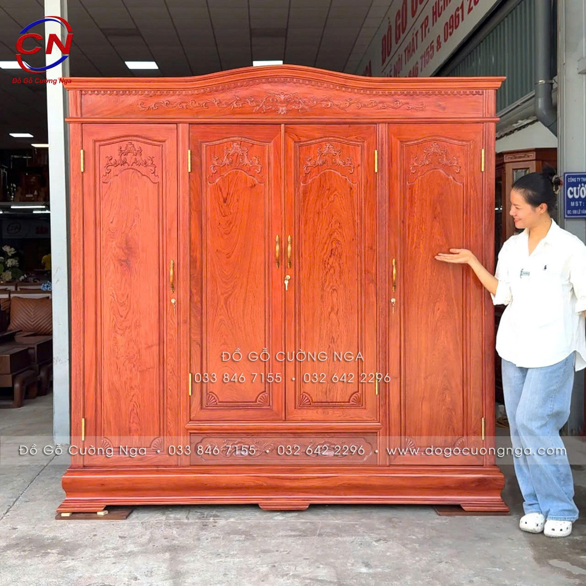 tủ quần áo gỗ hương đá 4 cánh cao cấp