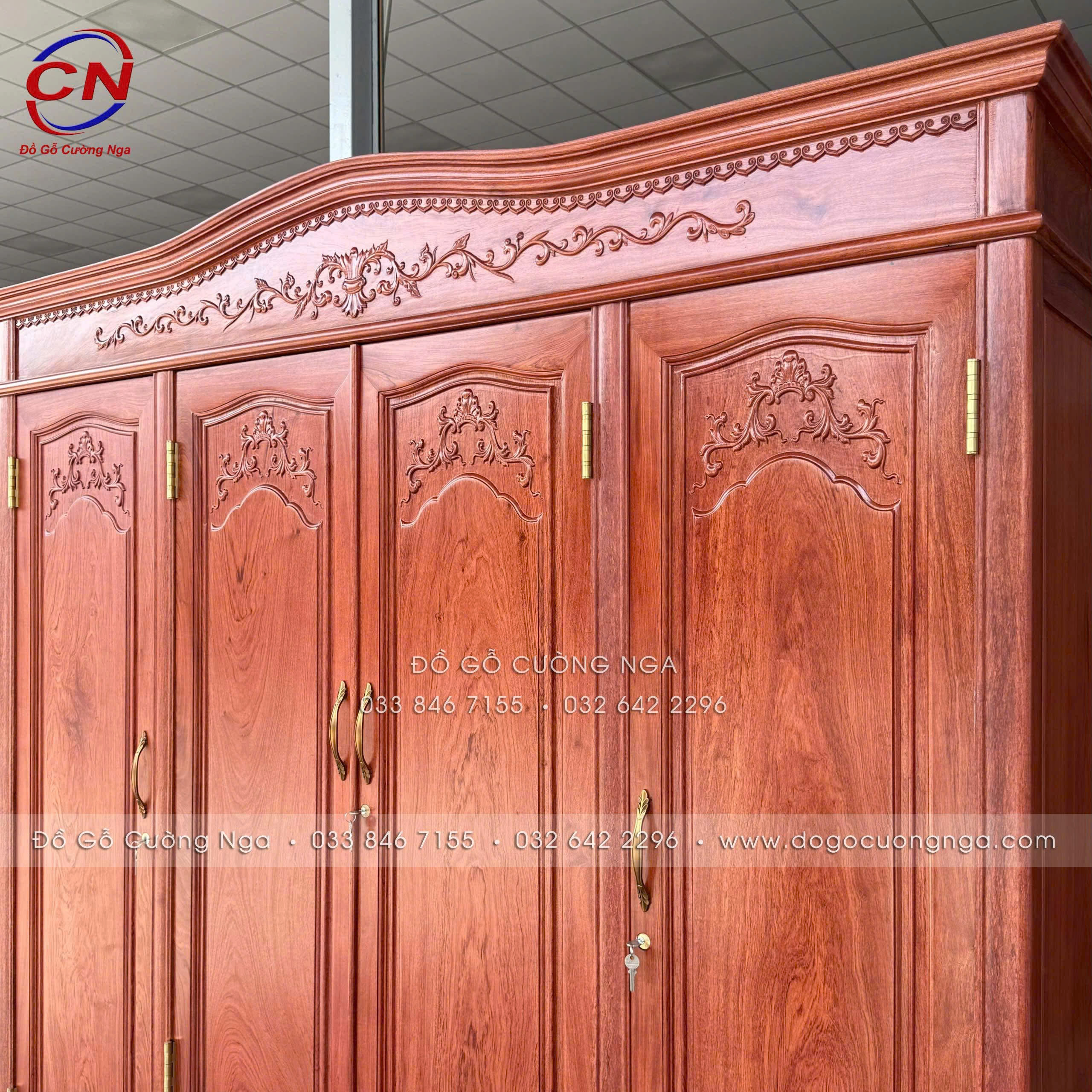 tủ quần áo gỗ hương đá 4 cánh cao cấp
