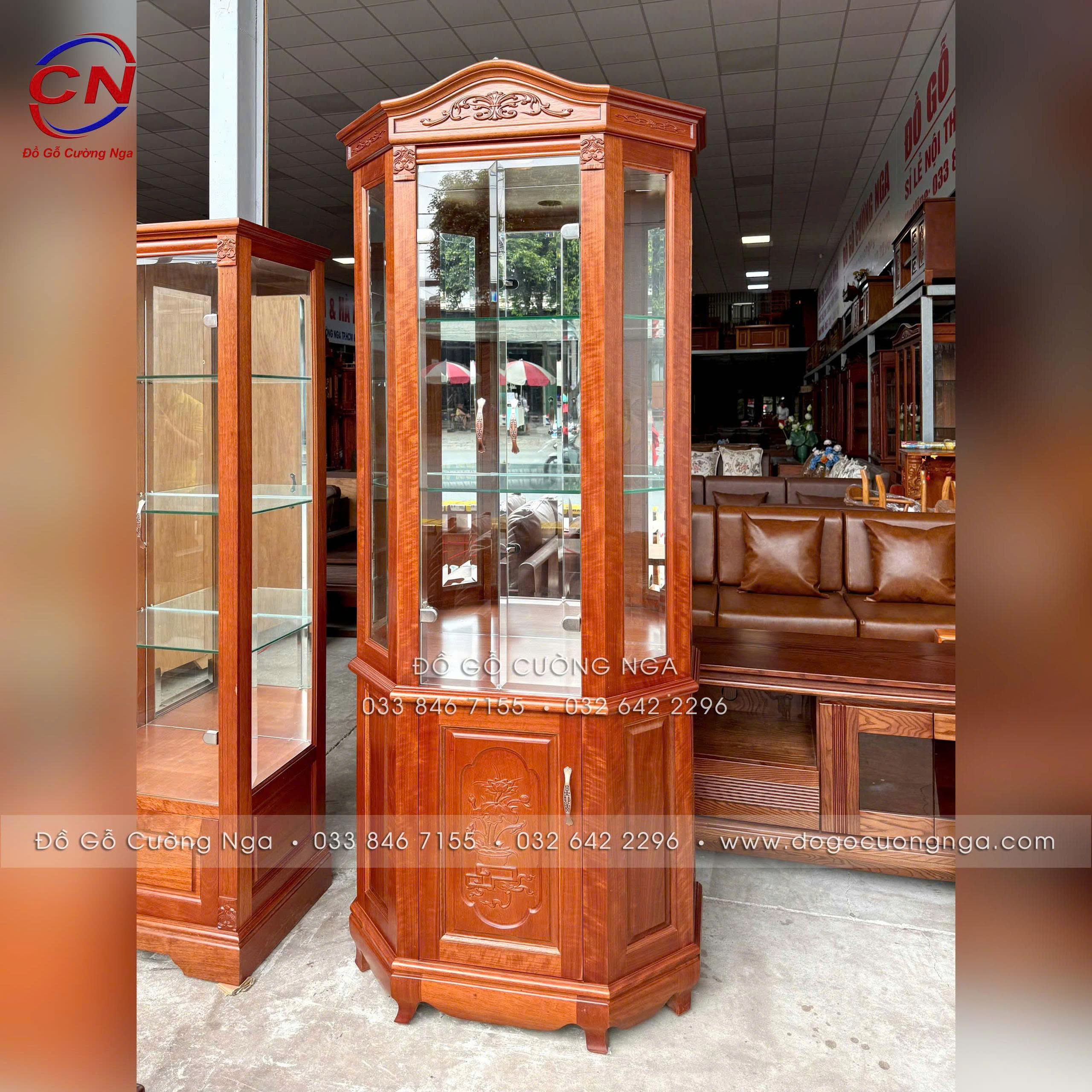 Tủ rượu lục lăng gỗ xoan đào 87cm