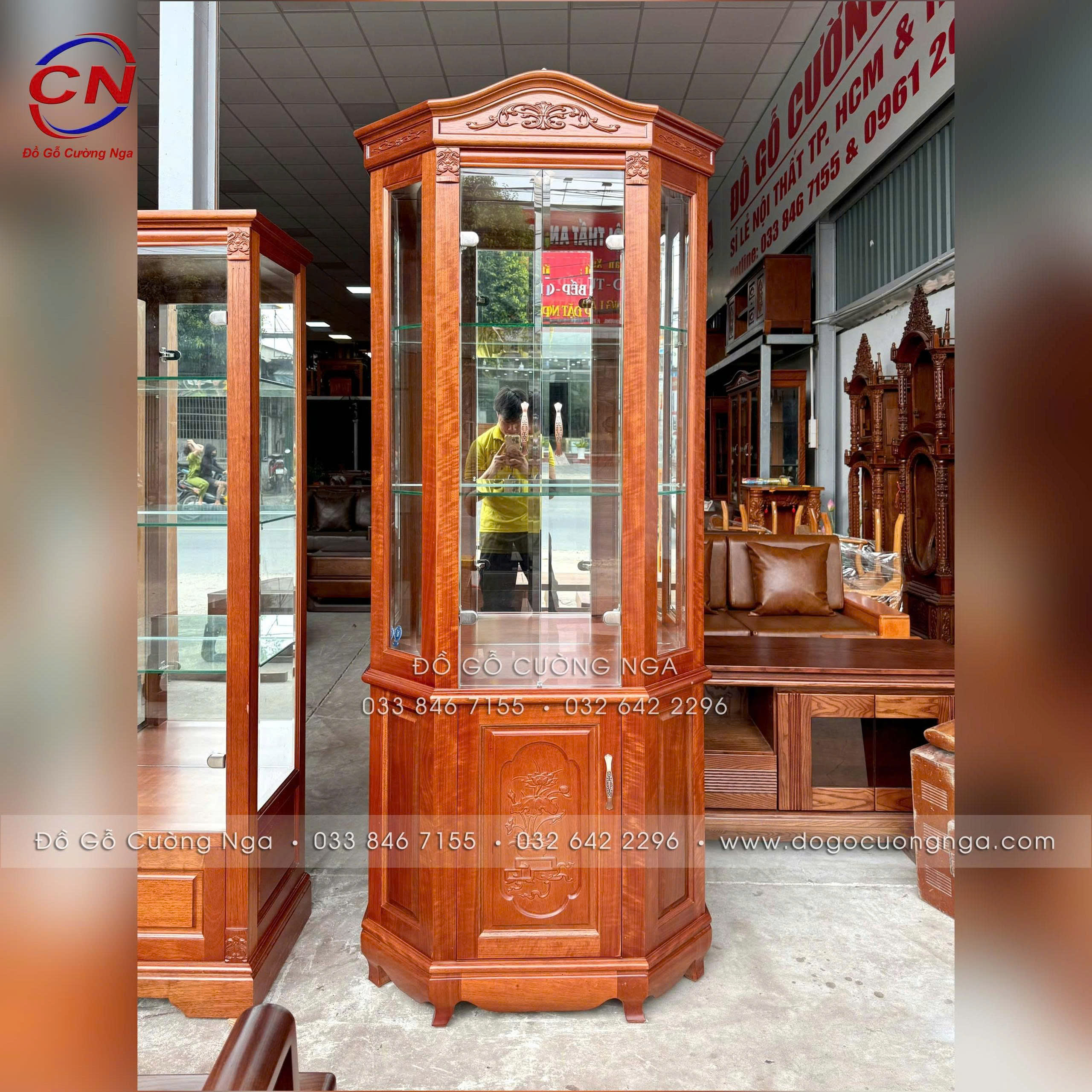 Tủ rượu lục lăng gỗ xoan đào 87cm