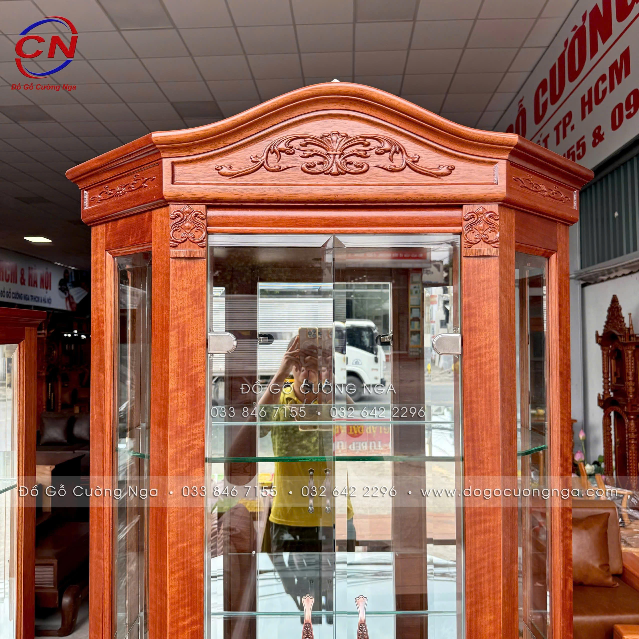 Tủ rượu lục lăng gỗ xoan đào 87cm