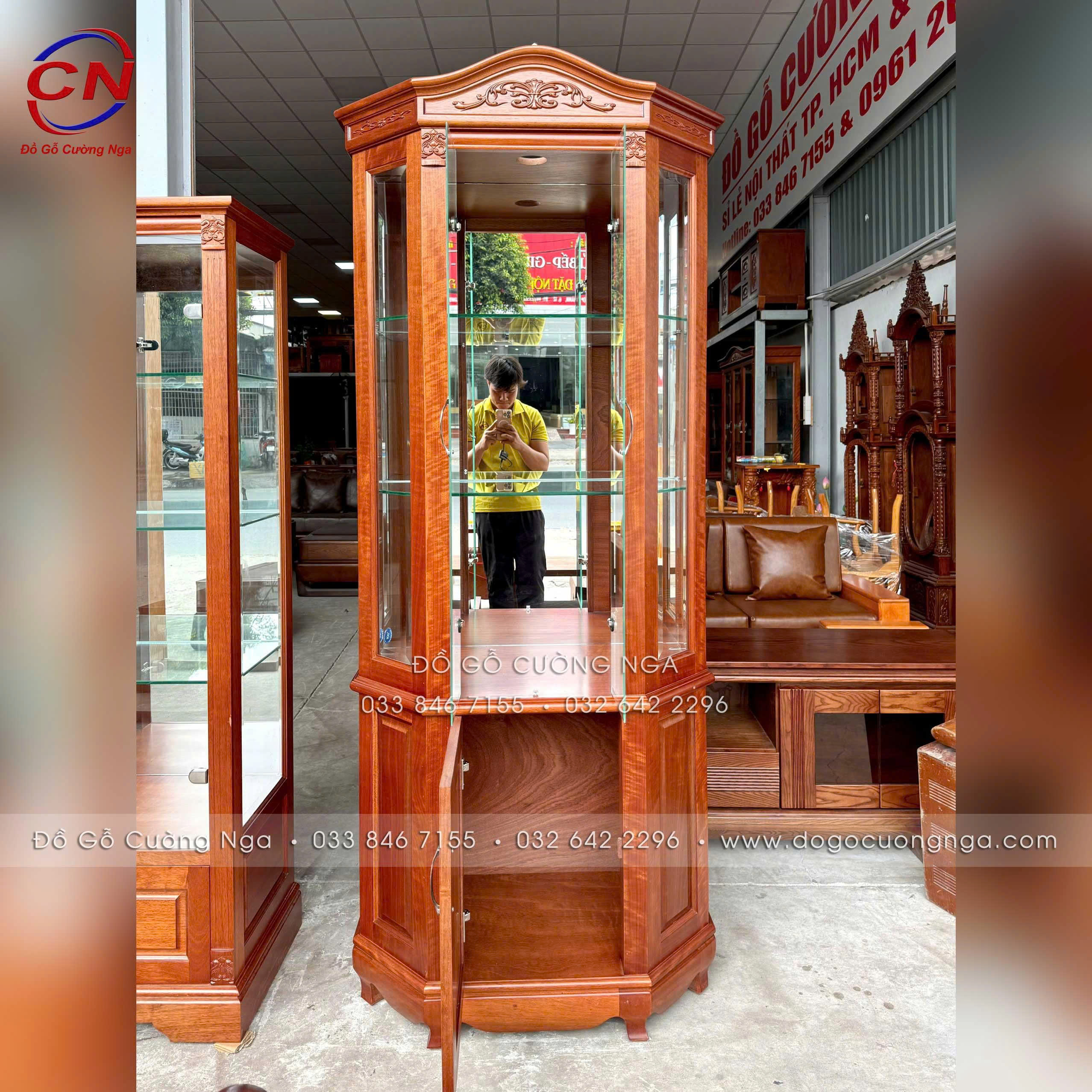 Tủ rượu lục lăng gỗ xoan đào 87cm