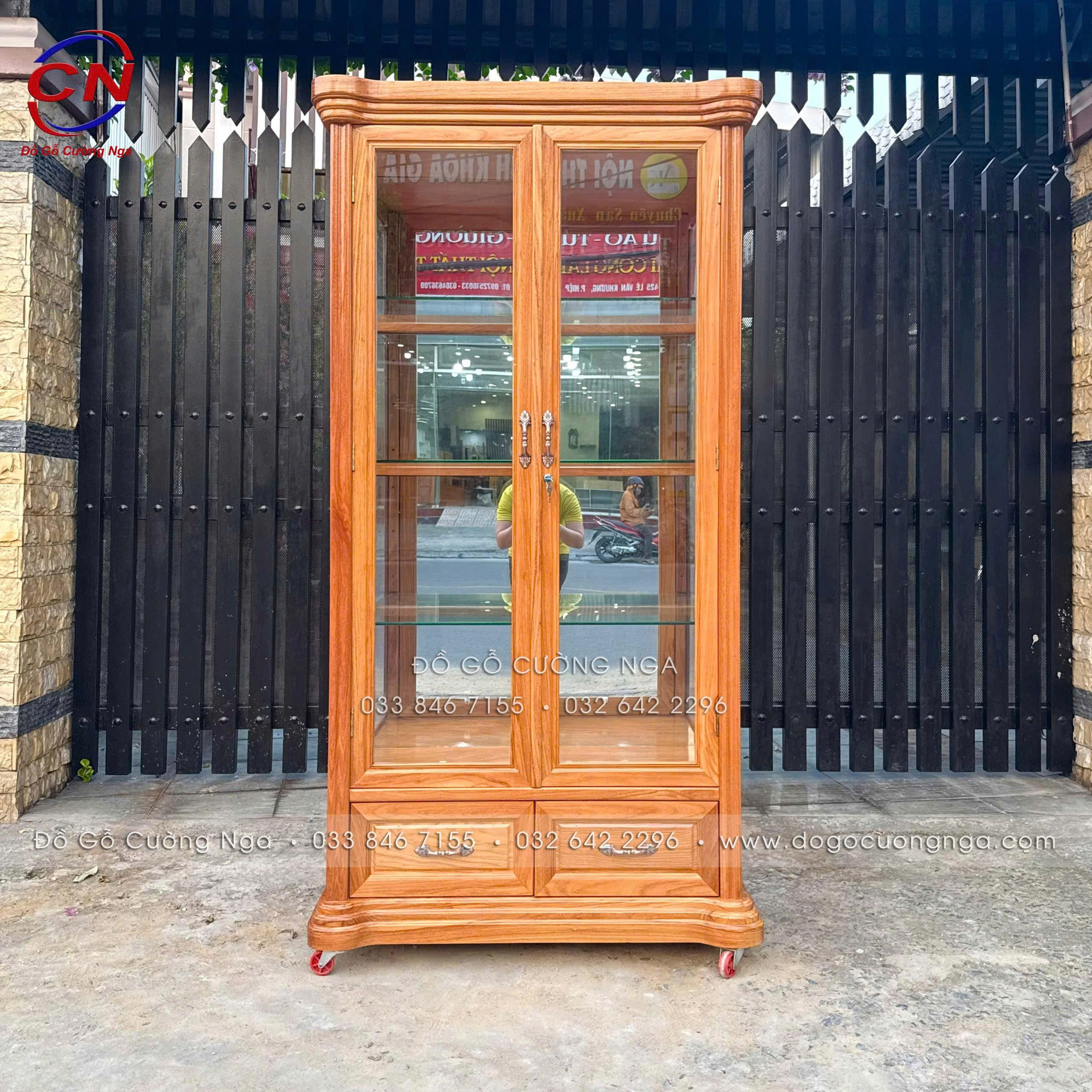 tủ  rượu gỗ gõ đỏ 1m - 2 cánh mở 