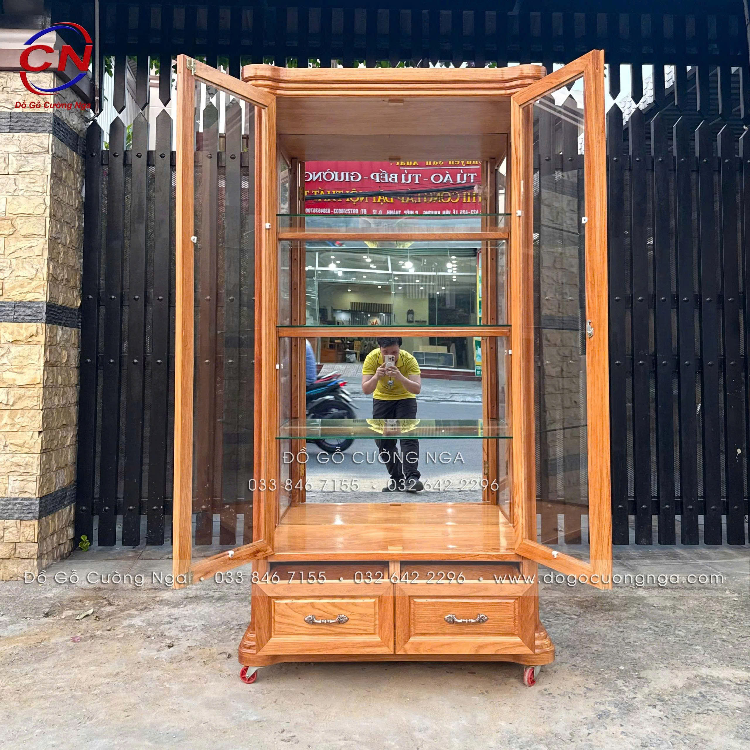 tủ  rượu gỗ gõ đỏ 1m - 2 cánh mở 