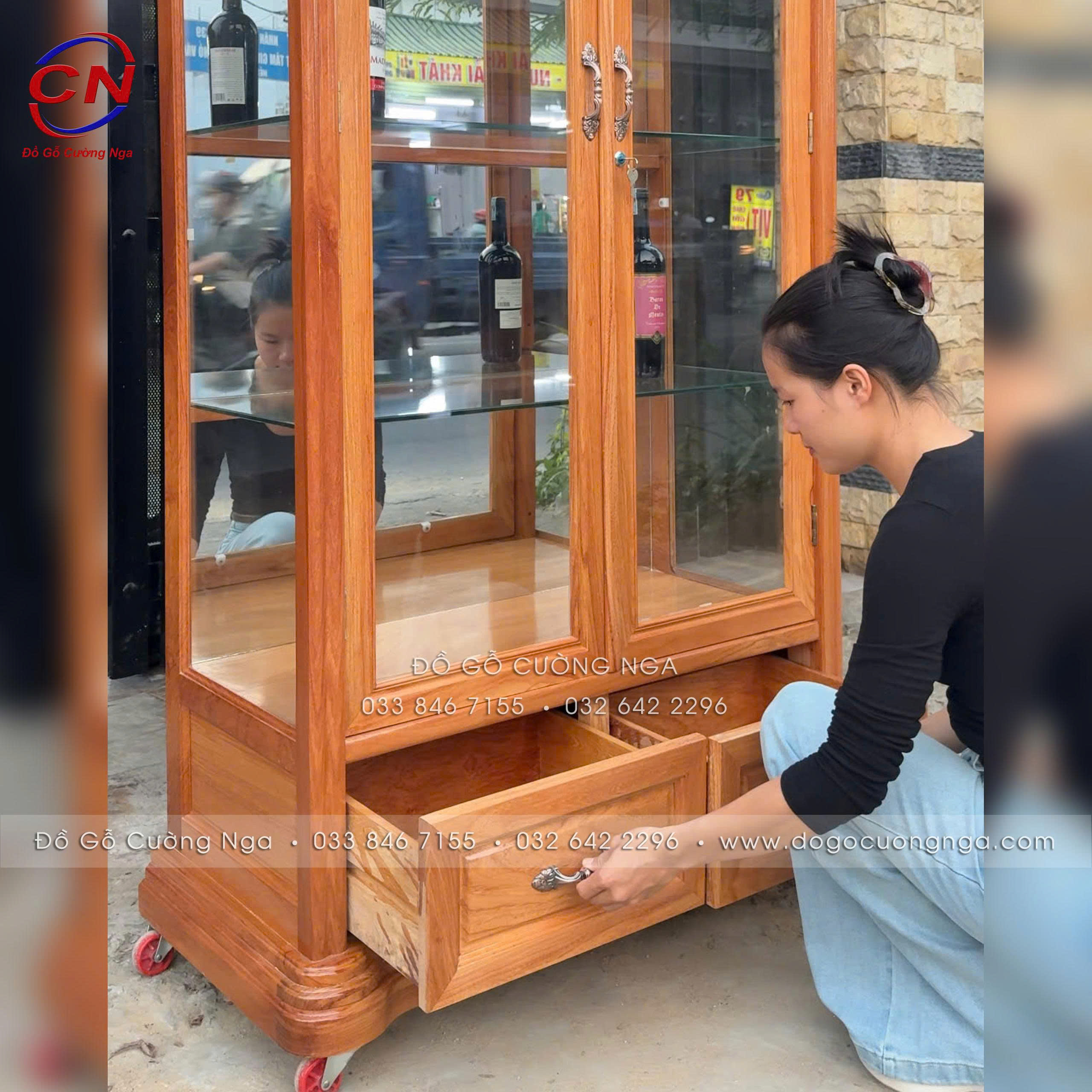 tủ rượu gỗ gõ đỏ 