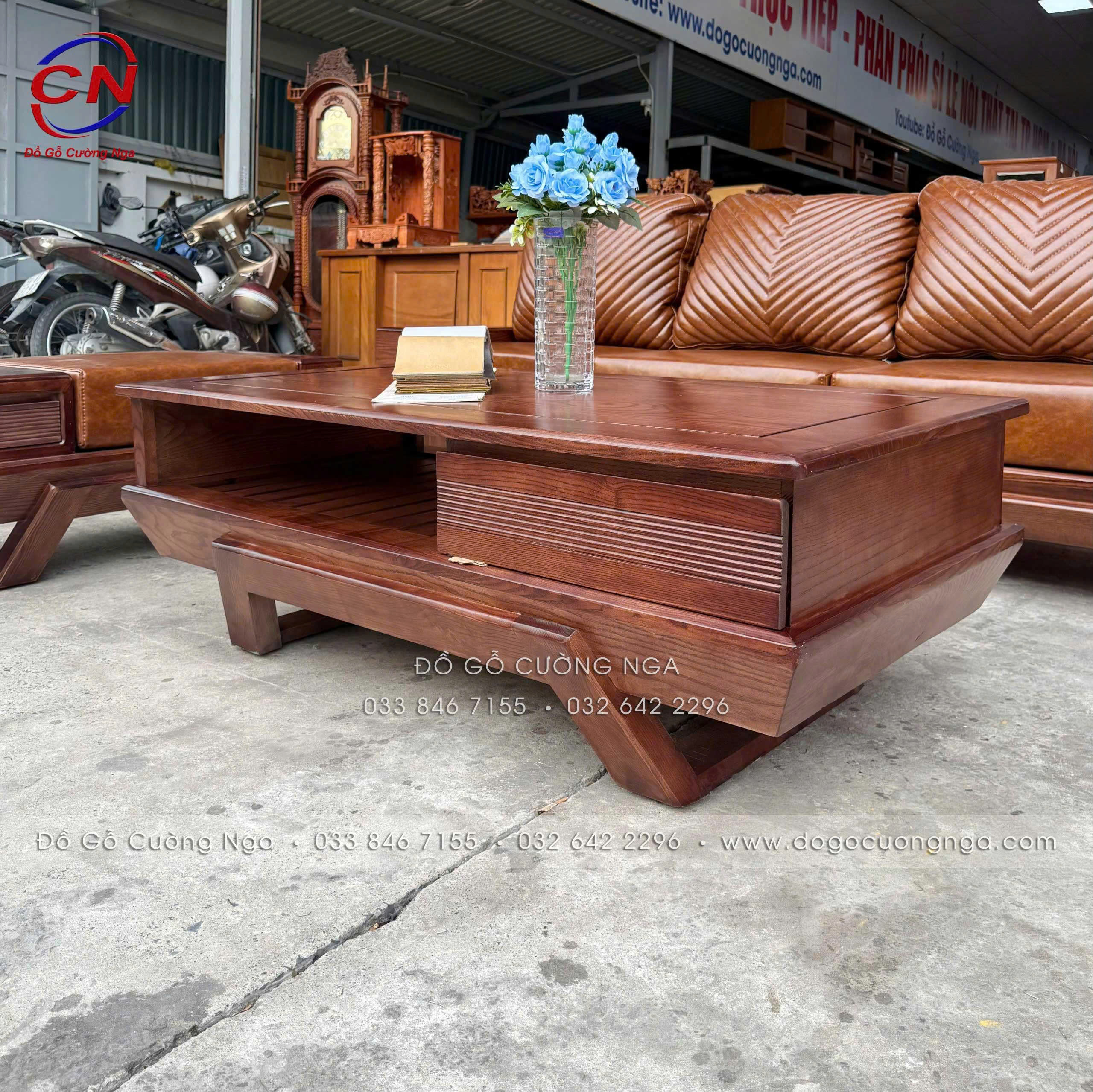 sofa gỗ sồi nga chân thuyền kèm nệm
